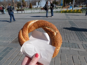 Sesame-encrusted simit, the most ubiquitous snack in all of Istanbul.