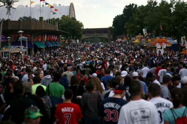Crowds of people at the Minnesota State Fair.